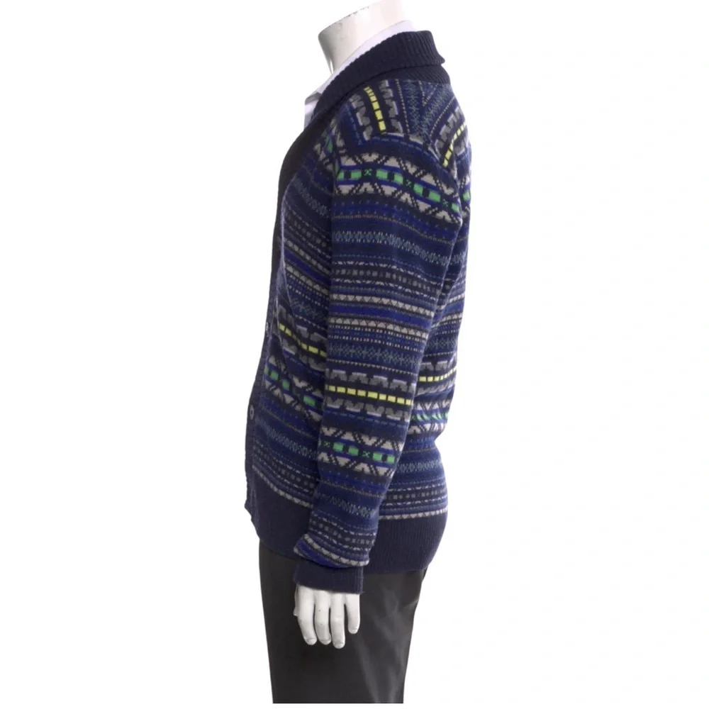 PAUL SMITH Men's Blue Fair-isle Wool/Cashmere Blend Shawl Collar Cardigan S